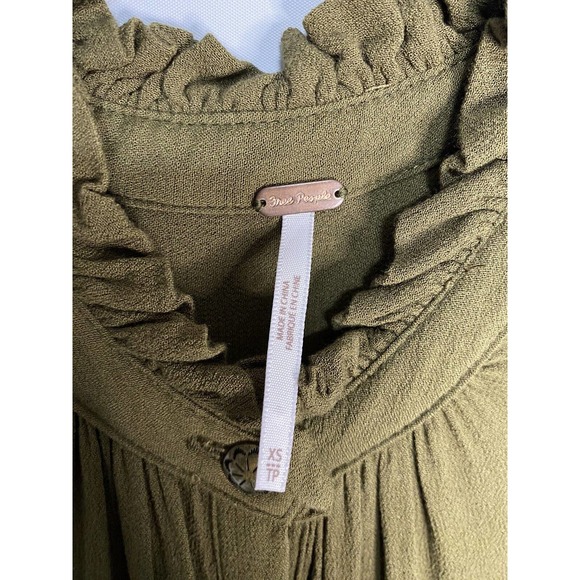 Free People Women’s Button Up Tunic Dress W/ Slip Long Sleeve Size XS Army Green - Picture 3 of 5